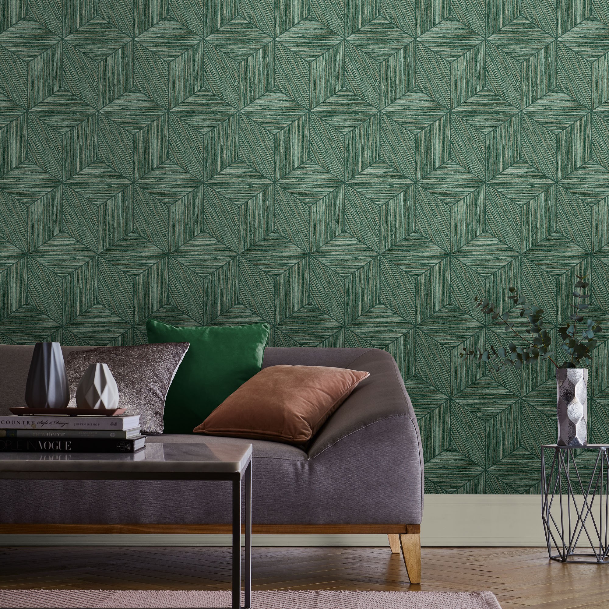 Grasscloth Geo Wallpaper 111729 By Graham Brown In Pine Green